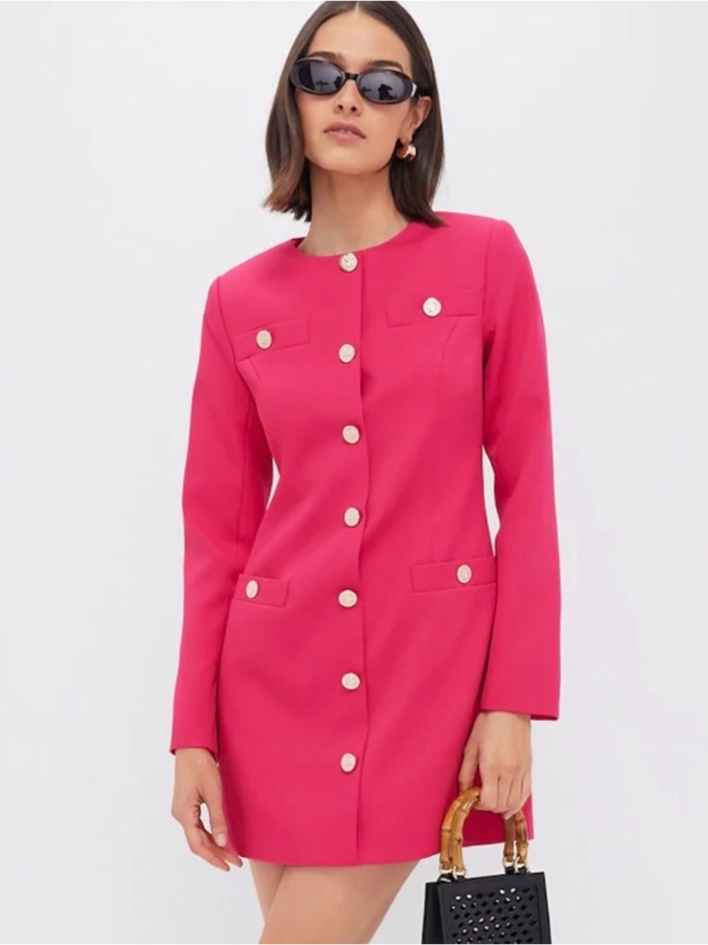 Tuckernuck Hot Pink Long Sleeve Button Front Dress